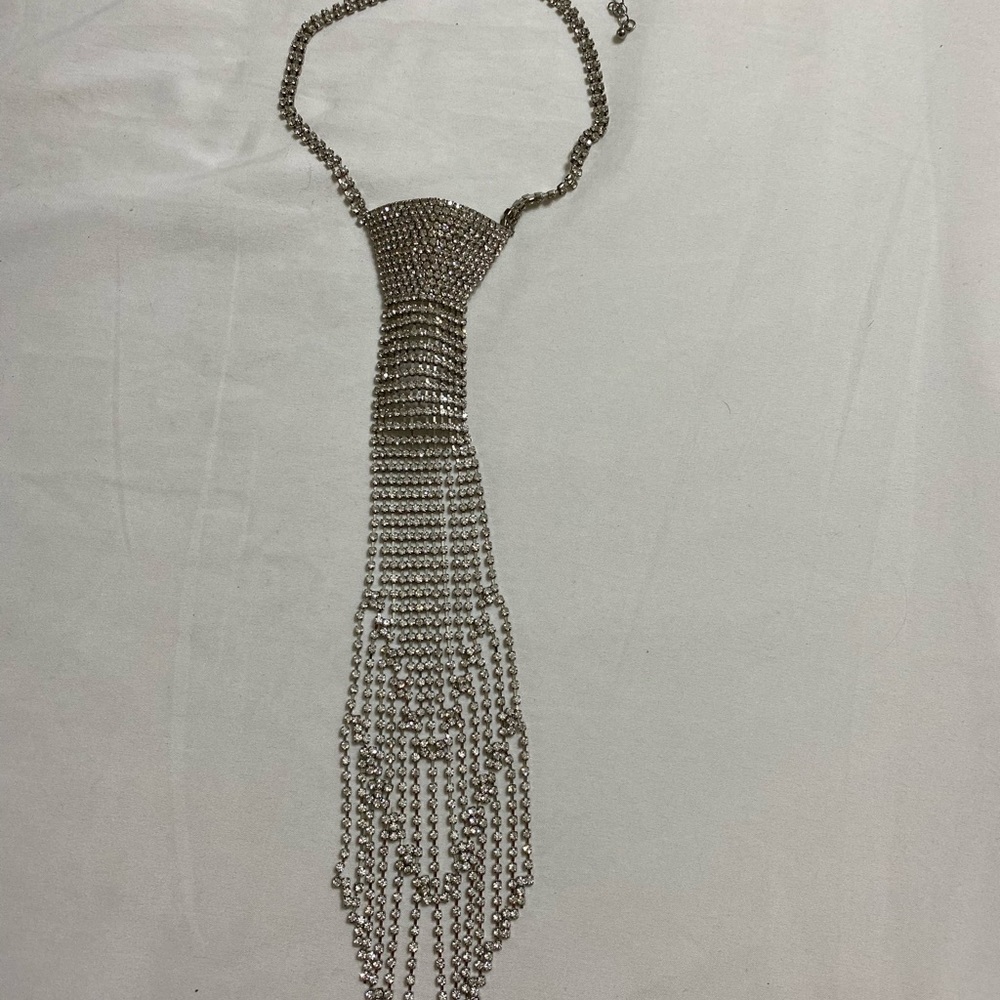 Rhinestone necktie necklace